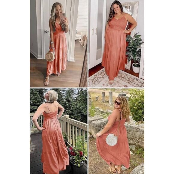 Coral Lace Detail Maxi Dress - Picture 2 of 11